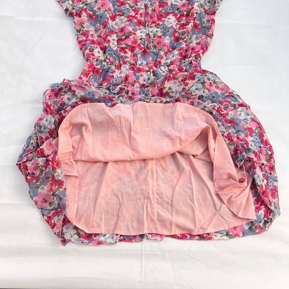 Women Floral Round Neck Short Sleeve Chiffon Elastic Waist Swing Midi Dress S - Picture 6 of 8